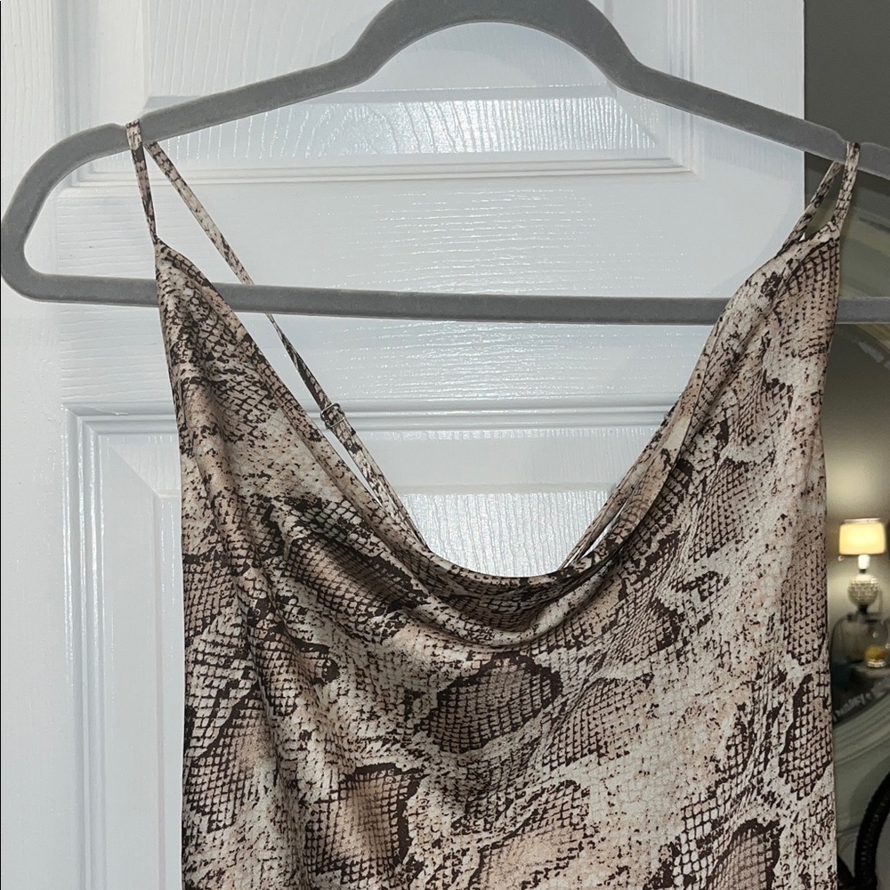 Lovestitch Snakeskin Cowl Neckline Dress - Brown and Cream